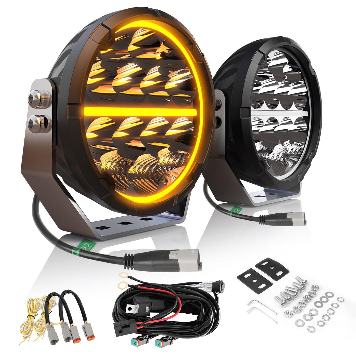 CO LIGHT 65 in Round LED Driving Lights with 14AWG Wiring Harness 180W Round LED Offroad Lights White Amber DRL 35000 LM Spot Flood Combo Beam Auxiliary Spotlight for Trucks Car 4x4 Pickup ATV