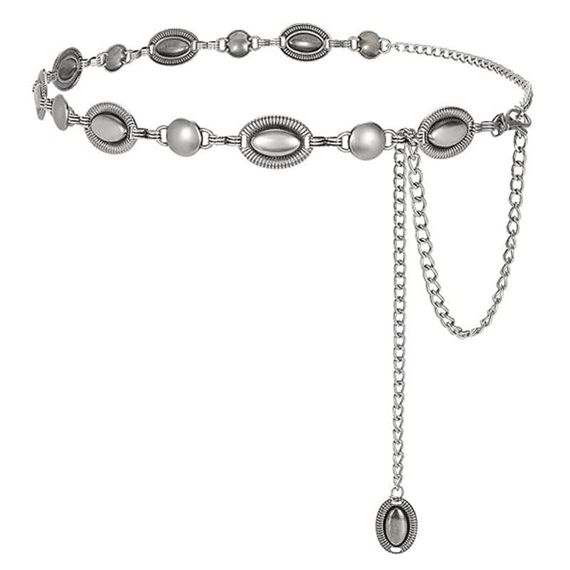 Shining Diva Fashion Belts for Women and Girls Stylish Kamarbandh Kamar Chain Waist Belt for Dresses Jeans Saree (16765wb)(Silver)