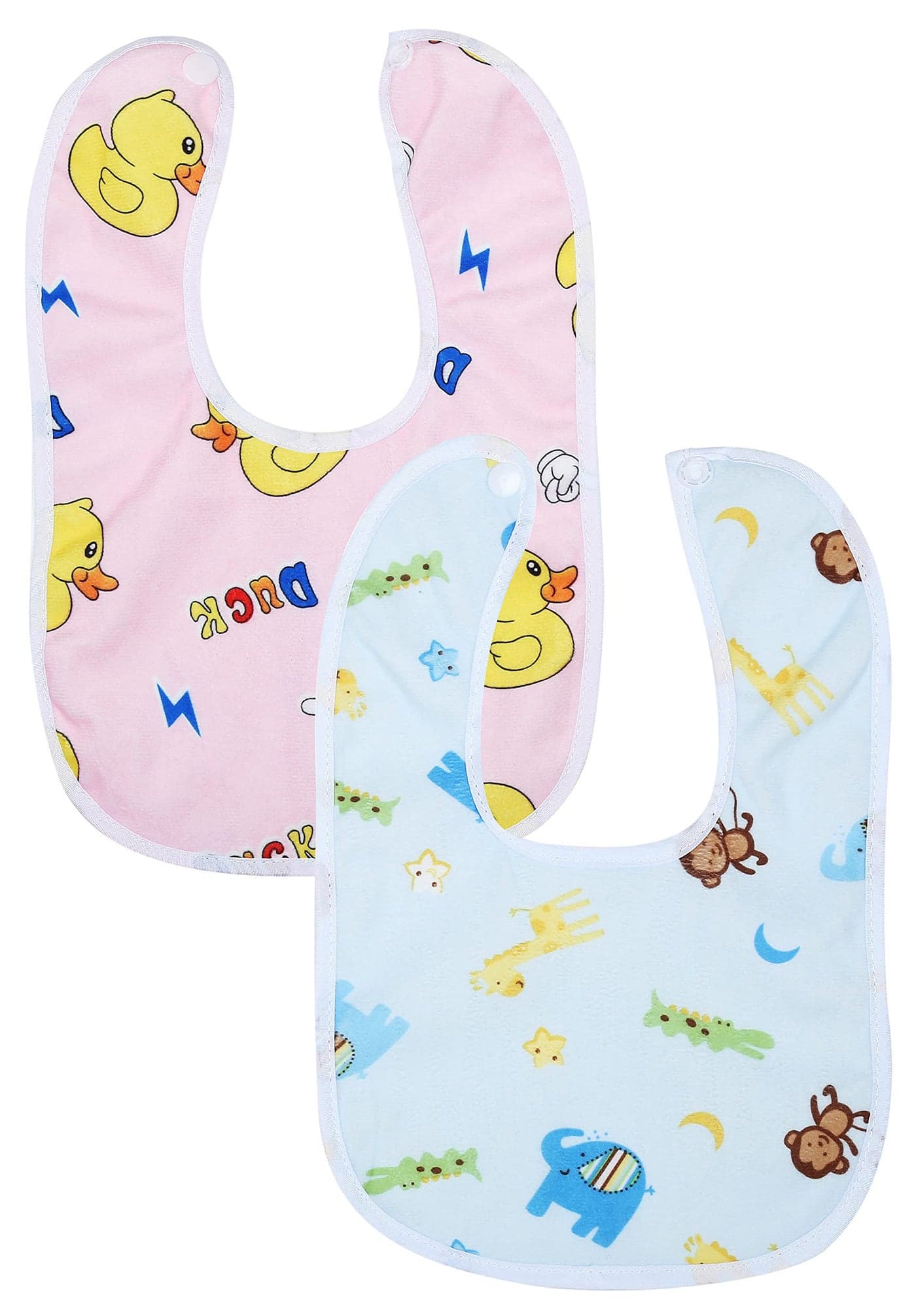 BTfash Babies Soft Button Bib for Feeding | Waterproof Bib for New Born | Washable Feeding Aprons for Infants & Toddlers | Reusable, Comfortable & Ideal for Mealtime | Gentle on Skin (Assorted_PO2)