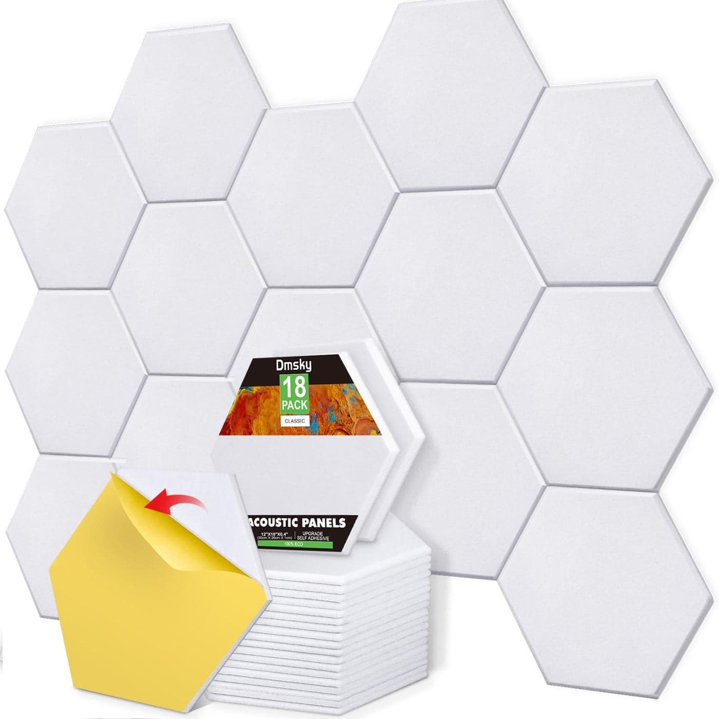 18 Pack Selfadhesive Acoustic Panels Soundproof Wall Panels 12X10X 04 Sound Absorbing Panel for Decoration Sound Deadening Panels Acoustic Treatment Panel For Home OfficeWhite Hexagonal Design