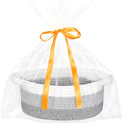 ABenkle Small Woven Easter Basket with Handle 12x8x5 inches Durable Storage Basket Gift Wrap Ready with Ribbon