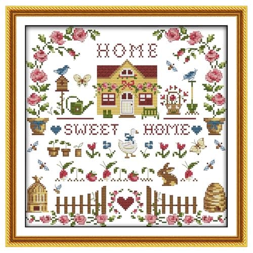 CaptainCrafts New Cross Stitch Kits Embroidery Kit Full Range PrePrinted and Counted Fabrics Kits for Adults Beginners Home Decor Stamped 11CT Sweet Home
