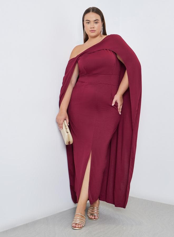 Plus Cape Sleeve Maxi Dress With Front Slit
