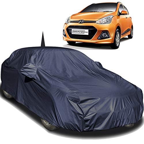 Autofact Car Body Cover Compatible for Hyundai Grand I10 with Mirror and Antenna Pockets (Navy Blue)