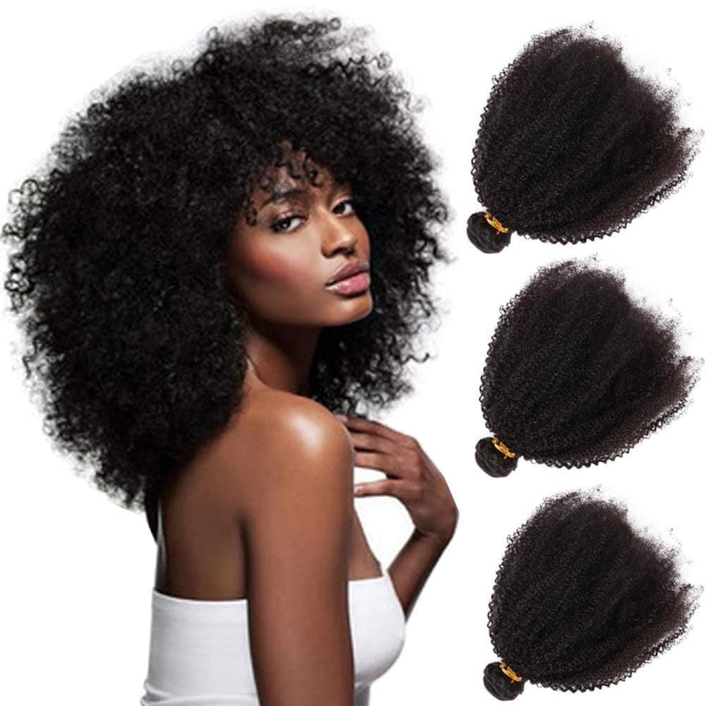 Mongolian Afro Curly Human Hair Bundles 14 14 14 Inch 4B 4C Afro Curly Weave Hair Human Hair Bundles Virgin Hair Coily Afro Kinkys Bulk Curly Human Hair Bundles Natural Black Color Extension