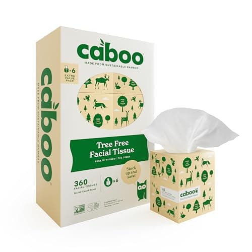 Caboo Tree Free Facial Tissue Paper, Tissue Box with 60 Sheets Per Cube, Total of 6 Cubes, 360 Total Tissues