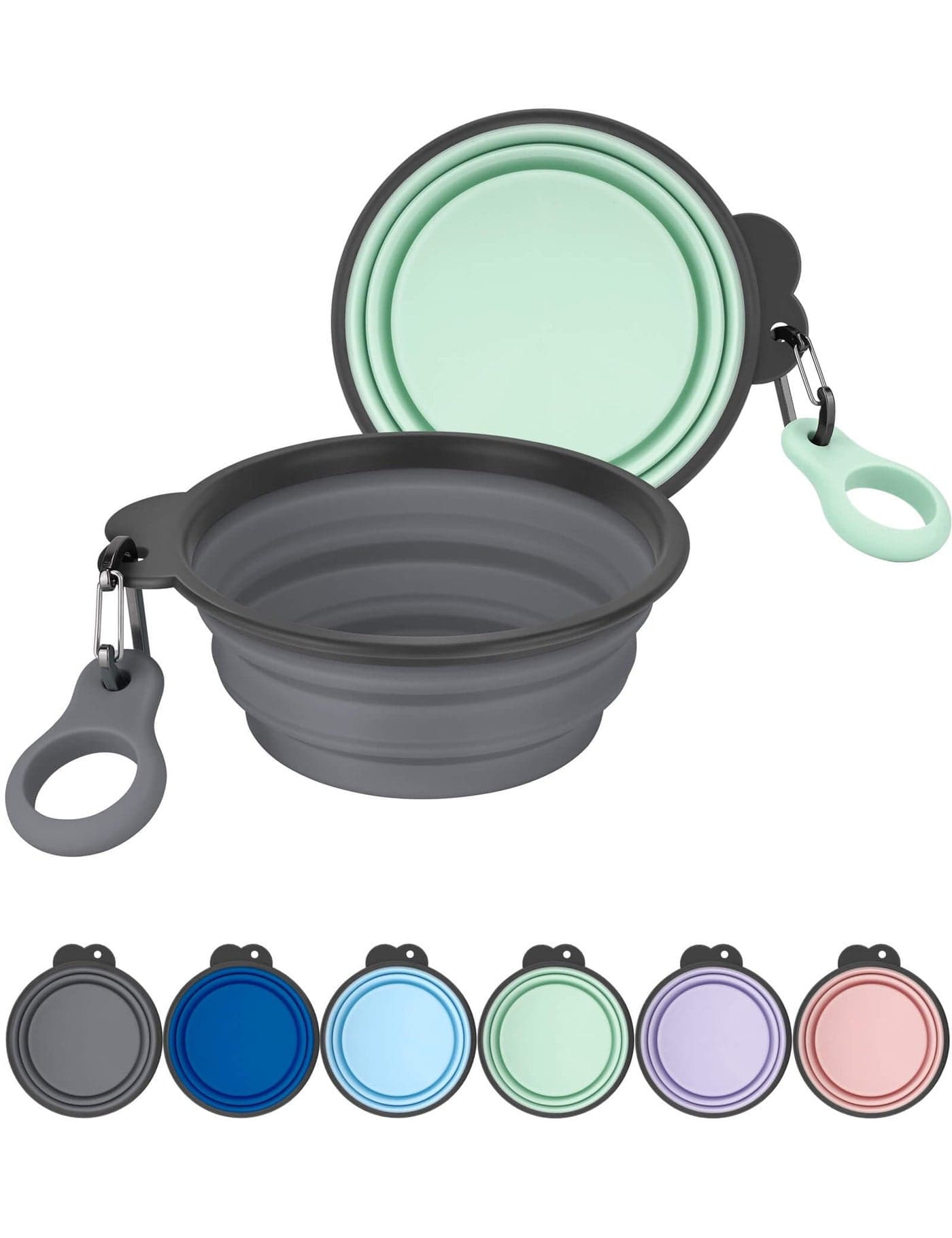 Aonkey Collapsible Dog Bowls with Bottle Carrier, 2 Pack Travel Dog Water Bowl Upgraded Carabiner, One-Piece Molded Rim No Fall Off or Crack, Foldable Silicone Portable for Pets Walking Hiking 15oz