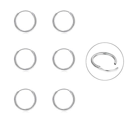 EPIRORA Silver Hoop Earrings- Cartilage Endless Small Hoop Earrings Set for Women Men, 3 Pairs of Hypoallergenic 925 Sterling Silver Tragus Earrings Nose Lip Rings (3 Pairs(10mm*3))