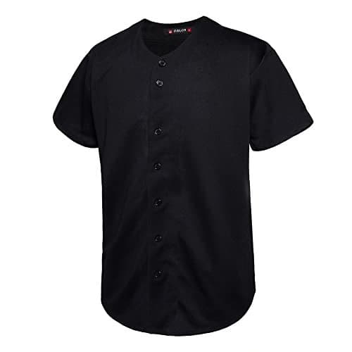 EALER BJ80 Series Mens Baseball Jersey Button Down Shirts Short Sleeve Hipster Hip Hop Sports Uniforms Black