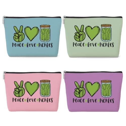 jeilink 4 Pack Pickles Makeup Bag Pickle Gifts Funny Pickle Stuff Thank You Gift for Pickles Lovers Travel Toiletry Bag Friendship Gifts for Women Friends Sister Girl Daughter Mom Birthday Christmas