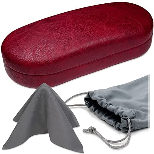 MyEyeglassCase - Men Sunglasses Case - Medium to Large Eyeglass Holder Hard Shell - Glasses Case Heavy Duty Design Aviators Frames - Pouch & Cleaning Cloth Included (AS87 Burgundy)