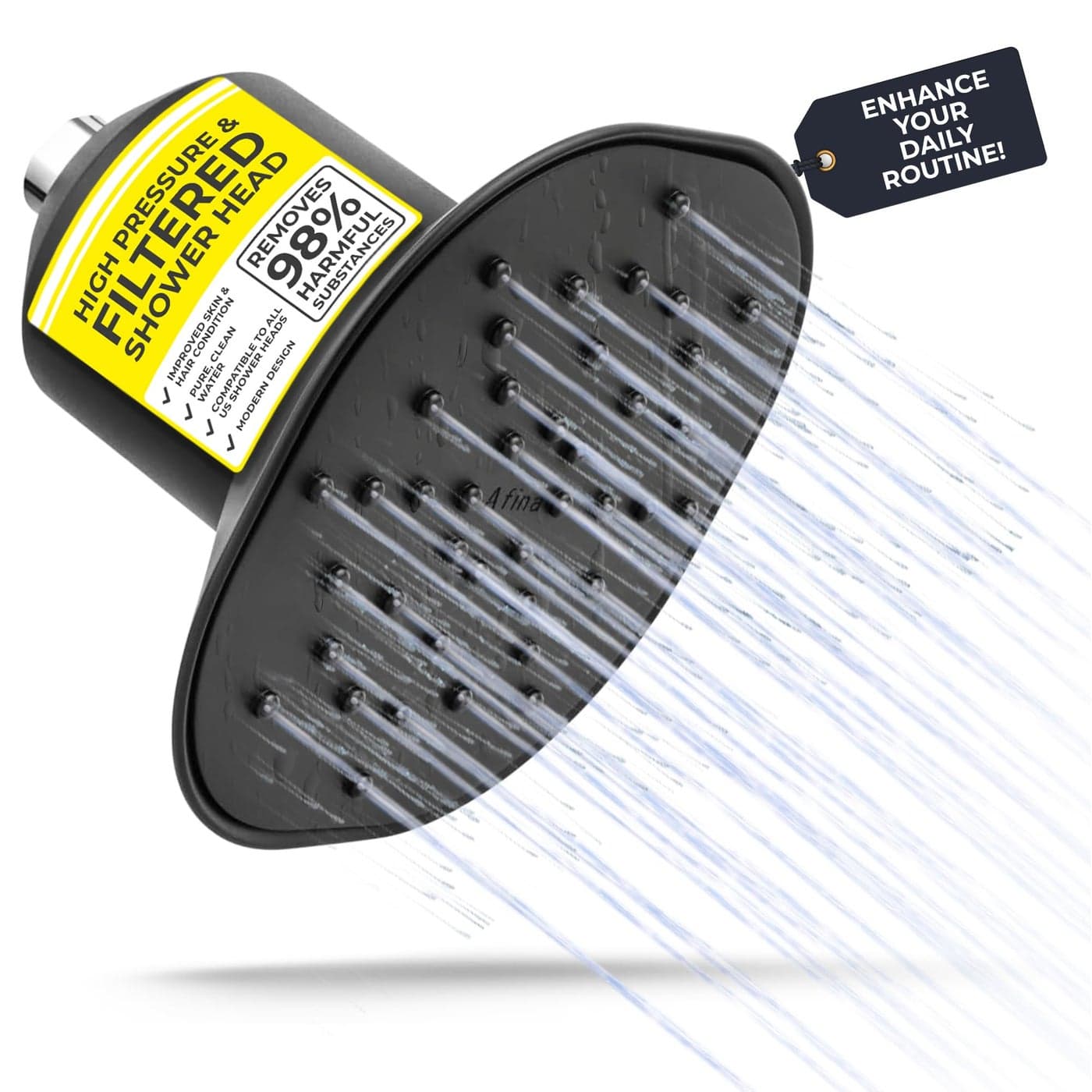 Afina Filtered Shower Head High Pressure Rain Shower System Removes 99 Chlorine Heavy Metal Chemicals Water Filter for Hard Water Bathroom Accessories House Essentials Black Showerhead