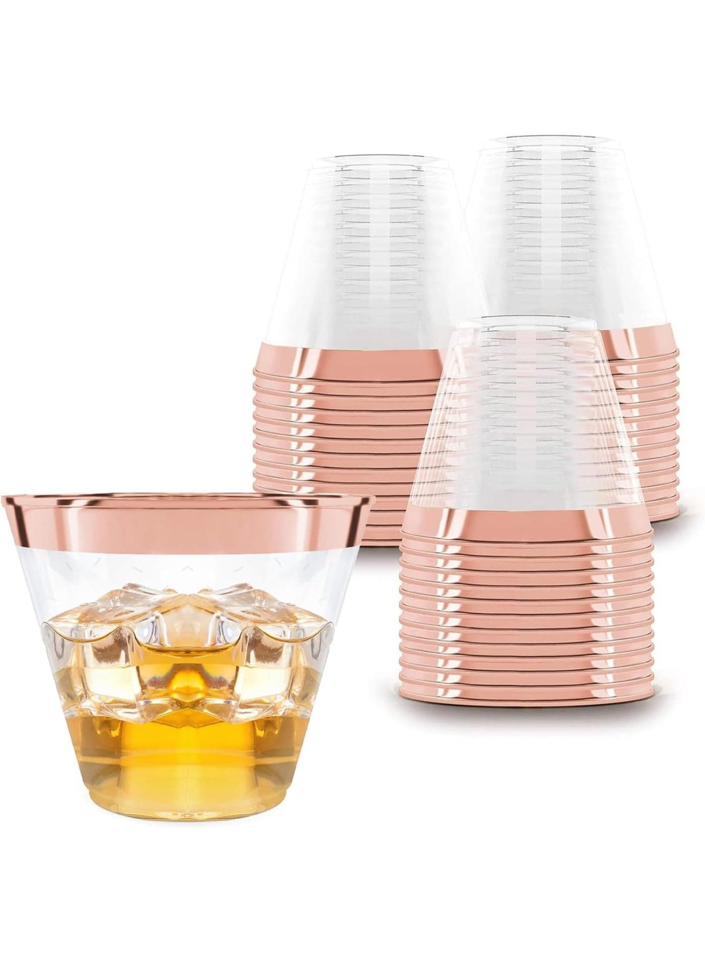 25 Rose Gold Plastic Cups - Rose Gold Plastic Cups 9 oz - Party Decorations - Disposable Wine Cup - Clear Cup - Bulk Party Wine Glasses