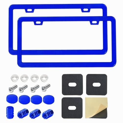 Carsories Blue License Plate Frame Premium Matte Aluminum Alloy Holder with 2 Holes 2 Pack Waterproof RustProof Universal Car Frame Including Screws Caps and Rattle Proof Pads