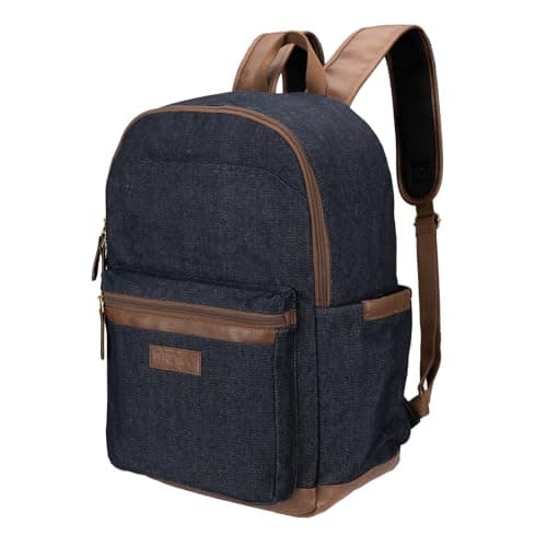 Wrangler Powell Backpack for Travel Classic Logo Water Resistant Casual Daypack for Travel with Padded Laptop Notebook Sleeve Denim