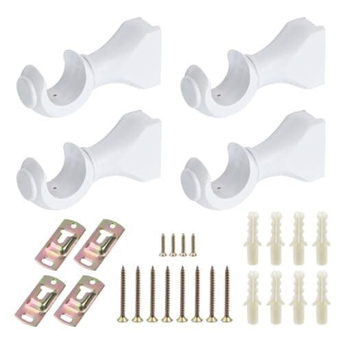 Antrader Wood Curtain Rod Brackets,White Support Bracket,Window Curtain Hooks for Curtain Rod1-3/8in(35mm) Diameter,Pack of 4