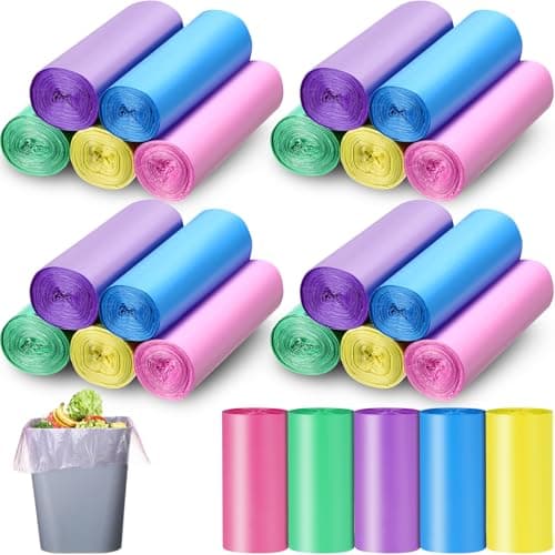 500 Count 4 Gallon Small Trash Bags Colored Bathroom Garbage Bags Small Thick Basket Plastic Trash Can Liners for Home Bedroom Office and Car, 5 Colors(Multicolor)