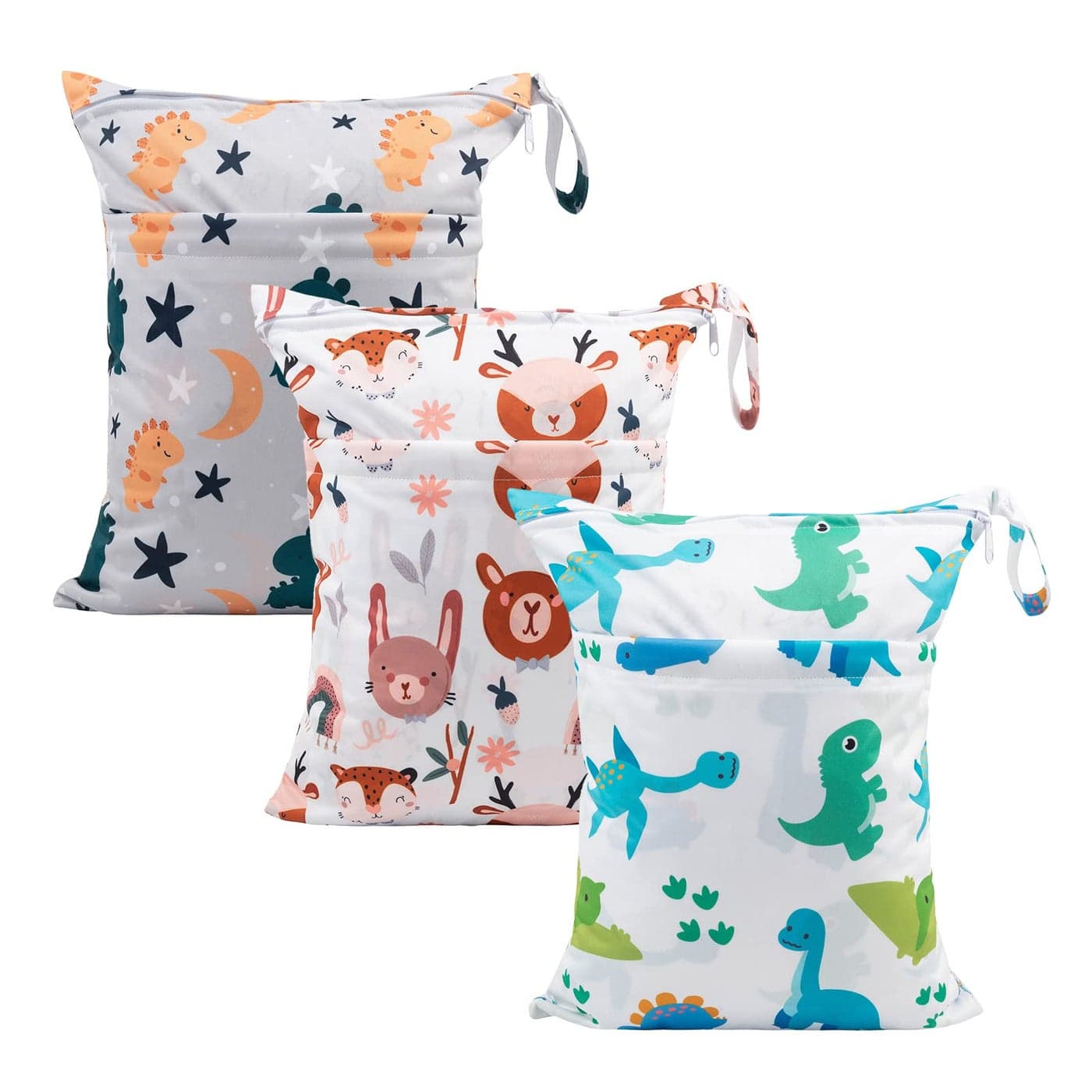 babygoal Wet Dry Bags for Baby Cloth Diapers Washable Travel Bags Beach Pool Gym Bag for Swimsuits Wet Clothes with Two Zippered Pockets 3 Pack 3LN23