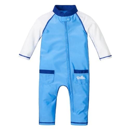 UV SKINZ Baby Boy Swimsuit & Sunsuit – One-Piece Bathing Suit for Baby Boys, Full-Body Toddler Swimsuit with UPF 50+ Sun Protection, Infant Rash Guard Swimwear - Ocean Blue - White - Size 3-6M