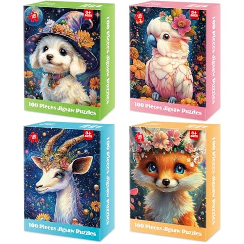 4 Packs 100 Piece Puzzles for Kids Ages 46 Jigsaw Puzzles for Kids Ages 68 810 Adorable Animals Puzzles 100 Pieces for Senior Search and Find Learning Educational Toys for Boys and Girls