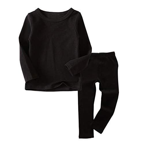Toddler Boys Girls Long Johns Thermal Underwear Set 2PC Crewneck Tops and Bottom Kids Pajamas Warm Jammies,(Black,3T)