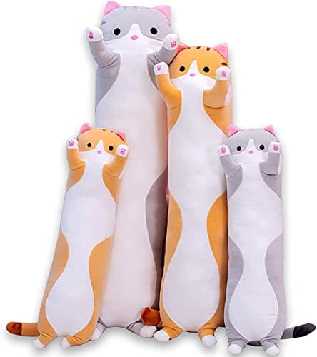 Cute Cat Plush Long Body Pillow Cuddle Cartoon Stuffed Animals Cat Plushie Soft Doll Pillows Gifts for Kids GirlsGray 35 Inches 1 Count Pack of 1