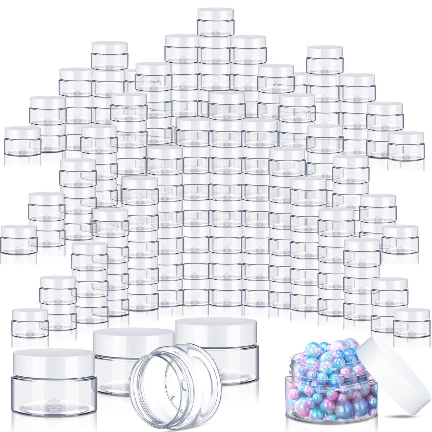 Lanties 200 Pcs 1 oz Empty Bulk Plastic Container Jars with Lid Leak Proof Round Plastic Jars Small Cosmetic Travel Containers for Storage Makeup Creams Lotion Ointments White