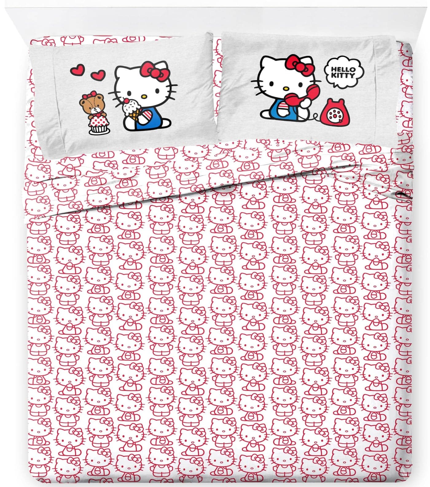Jay Franco Sheet Set with Fitted Flat Sheets Pillow Cover UltraSoft Bedding with Pillowcase for Room Decor Red Hello Kitty 4 Piece Full