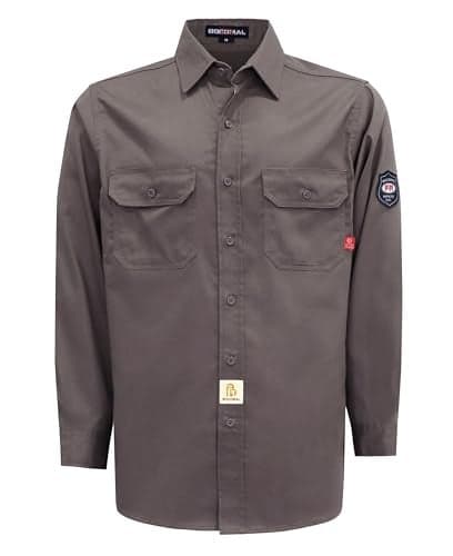 BOCOMAL FR Shirts Flame Resistant Shirt NFPA2112/CAT2 7.5oz Fire Resistant Gray Men's Fire Retardant Workwear Welding Shirt