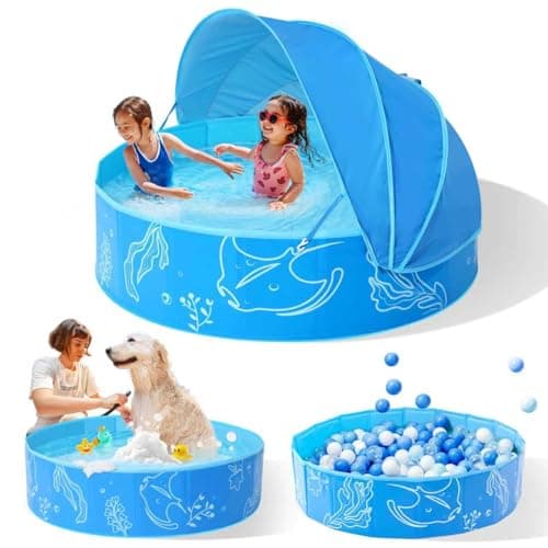 Hikiddy Foldable Kiddie Pool with Canopy 315in 47in 63in for Baby Toddler Kids Family Summer Water Play Pool with Shade Portable for Outdoor Backyard Beach BlueBlue 47in