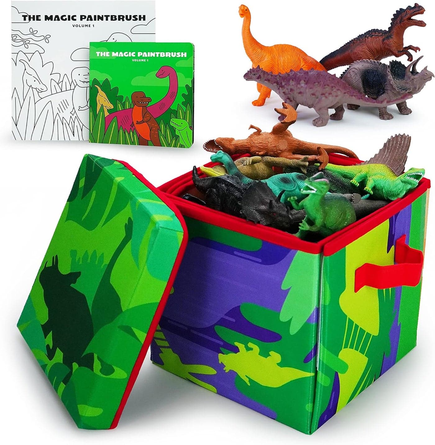 Boley Dino Play Mat and Toy Storage Box 8 Piece Playset with Foldable Floor PlaymatStorage Box Plastic Dinosaur Figures and Dinosaur Books Kids Play Mats for Toddlers Ages 3