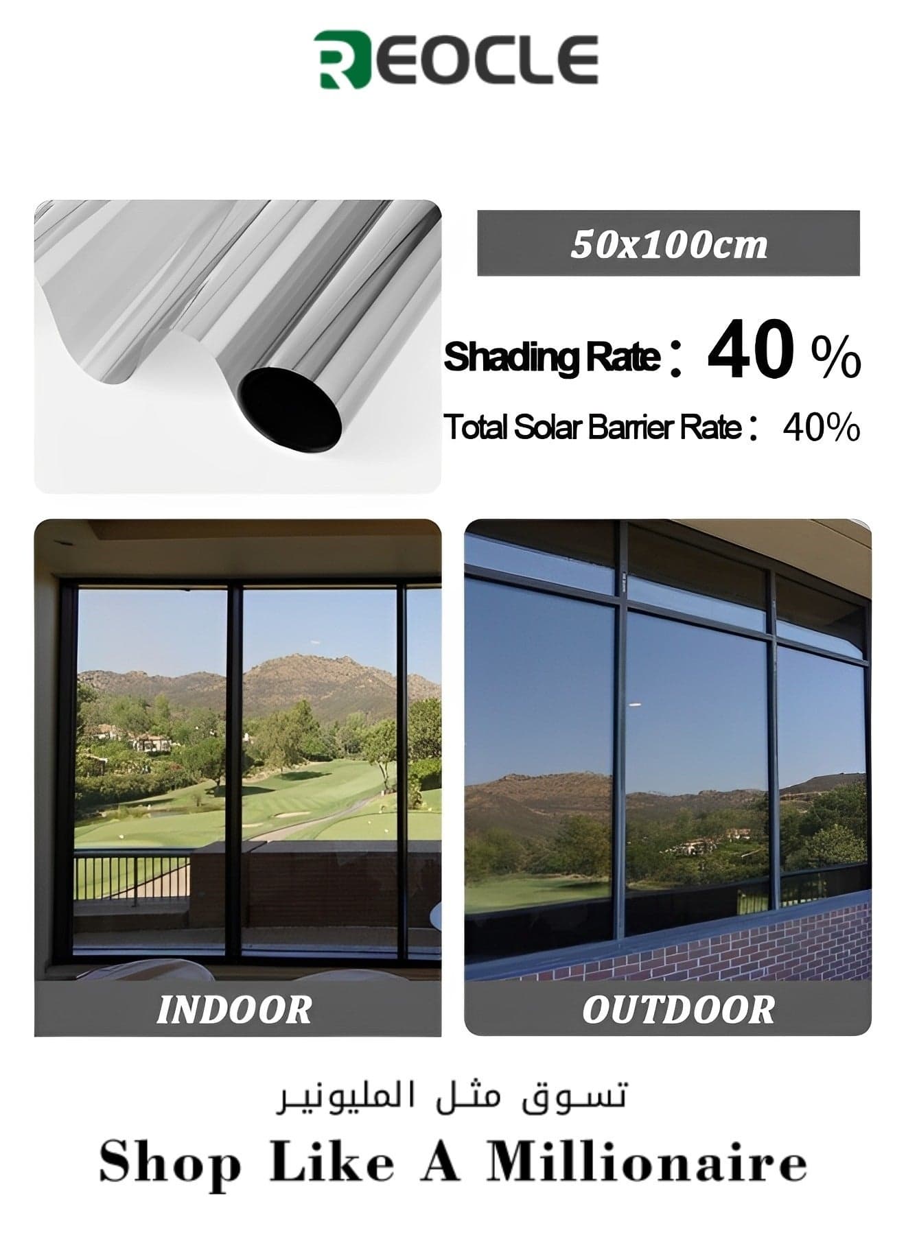 Heat Control Window Film Window Tinting Film One Way Privacy Mirror Reflective Film with Sun Blocking Blackout & UV Protection for Home Office