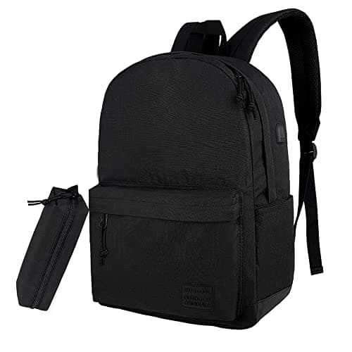 SUPACOOL Lightweight School Backpack with Pencil Pouch, Backpack for School Boys and Girls(Black backpack set)