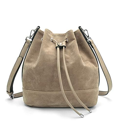 AFKOMST Leather Bucket Bags and Drawstring Crossbody Purse for Women Medium Tote and Hobo Handbags with 2 Shouder Straps