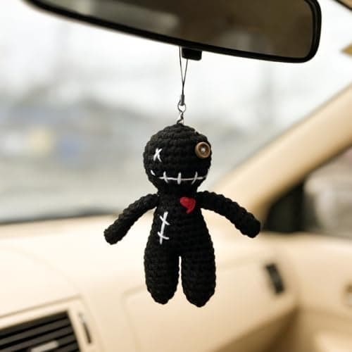 KEEPFINE Crochet Doll Car Rear View Mirror Accessories Funny Rearview Hanging Ornament for Men Women