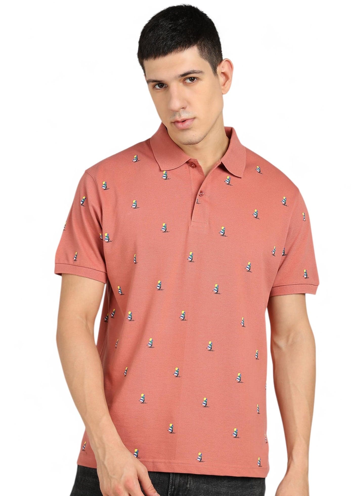 Alan Jones Clothing Pure Cotton Printed Men's Polo T-Shirt (Antique Rose_2XL)