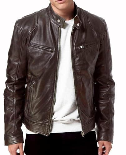 DECIMAL Mens Black Genuine Lambskin Leather Biker Jacket VINTAGE REAL BROWN MOTORCYCLE JACKETS FOR MEN XL BROWN