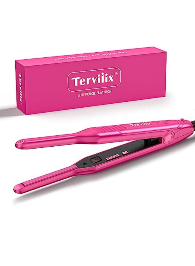 Terviiix Mini Flat Iron and Hair Straightener for Short Hair Edges and Pixie Cut 310 Inch Skinny Pencil Straightener for Black Womens Baby Hair LCD Digital Display Dual Voltage Pink