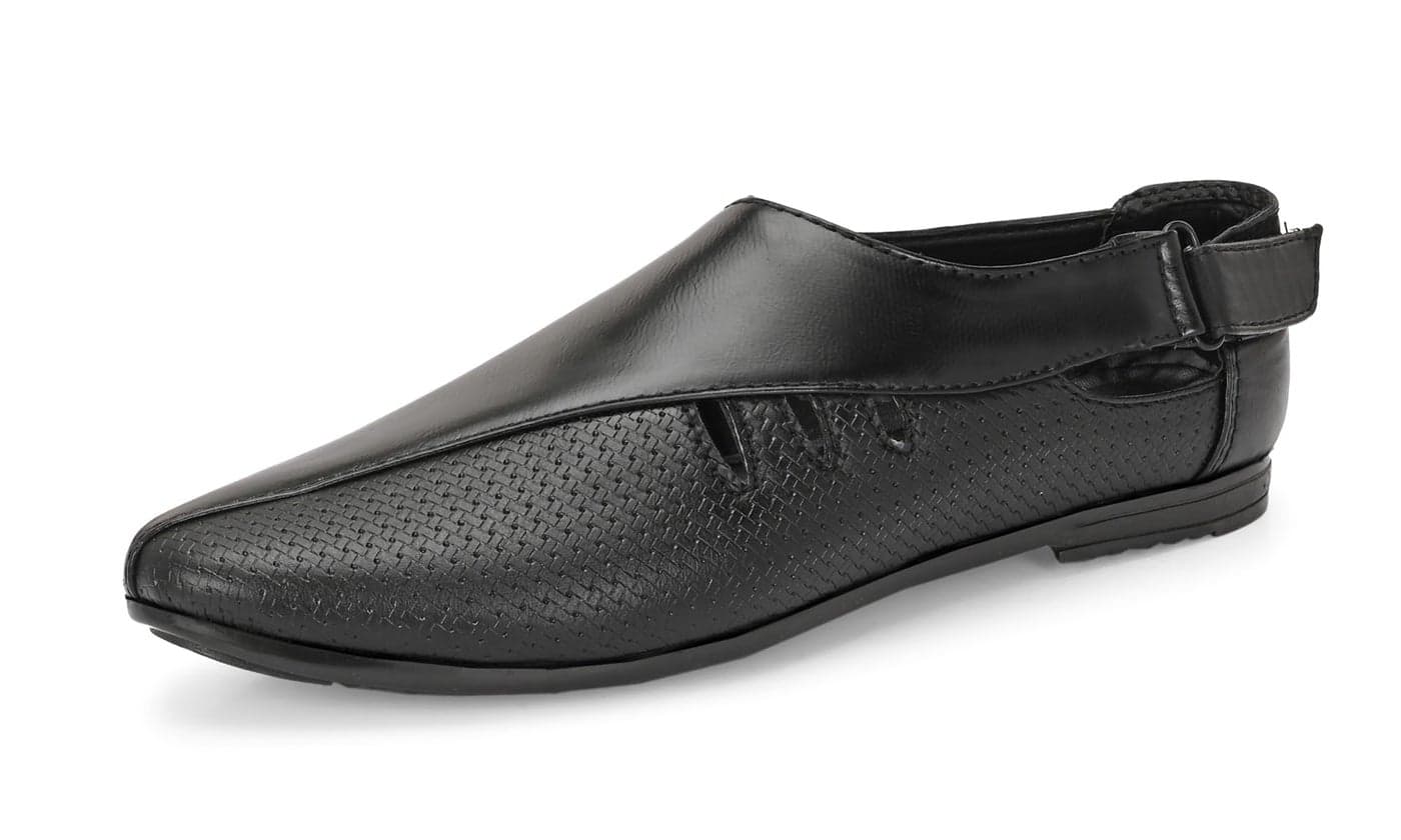 Server Men's Loafer | Back Open Ethnic Shoes Nagra | Pathani Shoes | Peshawari Slip On Shoes | Wedding Juttis | Party Shoes | Fashion Shoes with AirMax Sole Black