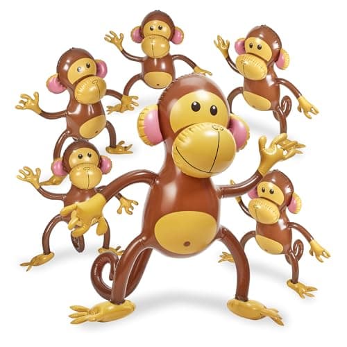 Playbees Large Inflatable Monkey 27 6 Pack Blow Up Animal Party Favors Inflatables Jungle Decor Monkeys for Baby Shower Safari Birthday Kids Toddlers Decorations Kids Animal Party Supplies
