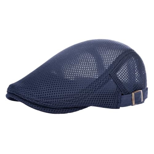 VOBOOM Men Breathable Mesh Summer Hat Adjustable Newsboy Beret Ivy Cabbie Flat Cap (Navy)