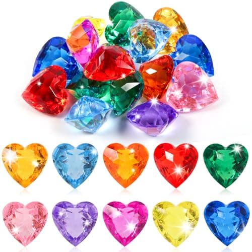 Niceup 30pcs 3D Heart Diamond Gemstones for Easter Egg Fillers Diving Pool Toys 157in Small Crystal Acrylic Gems Heart Shape Gemstones for Mermaid Treasure Hunt Party Favors