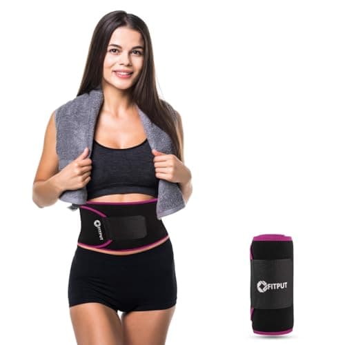 FITPUT Sweat Belt for Men Fat Burner (Black/Pink) Made of Neoprene with Pocket Tummy Belt for Women Belly Fat Exercise Fitness Waist Belt Sweat Slim Belt for Men
