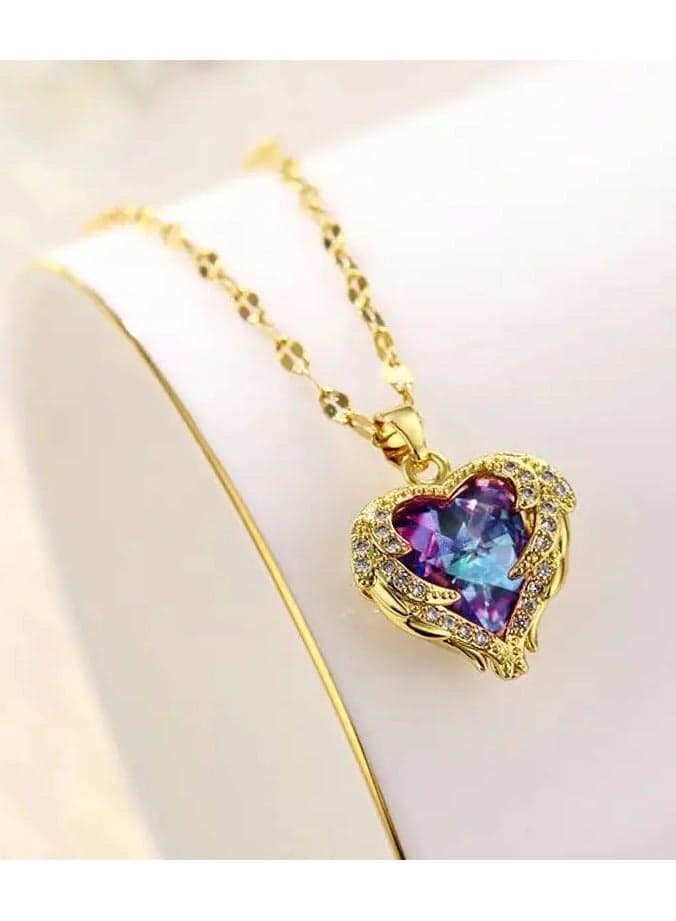 【Intricate Design】 Elegant Luxury Heart Pendant Necklace with Blue Purple Ocean Rhinestones, Zinc Alloy, Non-Fading Clavicle Chain for Women, Versatile Daily Vacation Accessory, Valentine's Day Gif