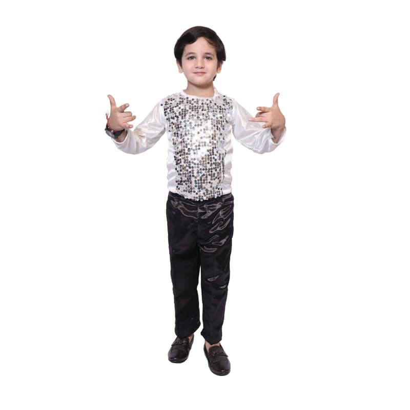 Kaku Fancy Dresses Silver Lycra T-Shirt for Kids, Dance Costume for Boy & Girls - Silver, 3-4 Years