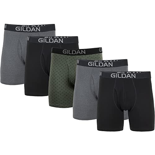 Gildan Men's Underwear Cotton Stretch Boxer Briefs, Multipack, Blk/Heather Dark Grey/Green Midnight (5-Pack), 2X-Large