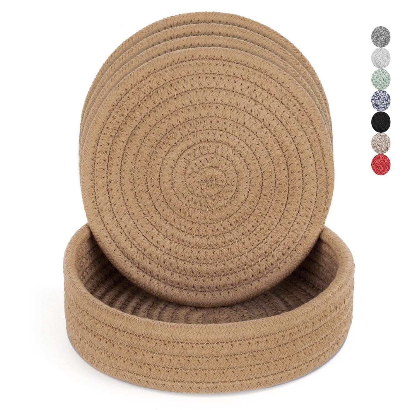 Trivets for Hot Dishes Pots and Pans Hot Pads with Storage Basket Pot Holders for Kitchen Heat Resistant Mat Protect Counter Home Essentials Farmhouse Decor Khaki 4 PCS