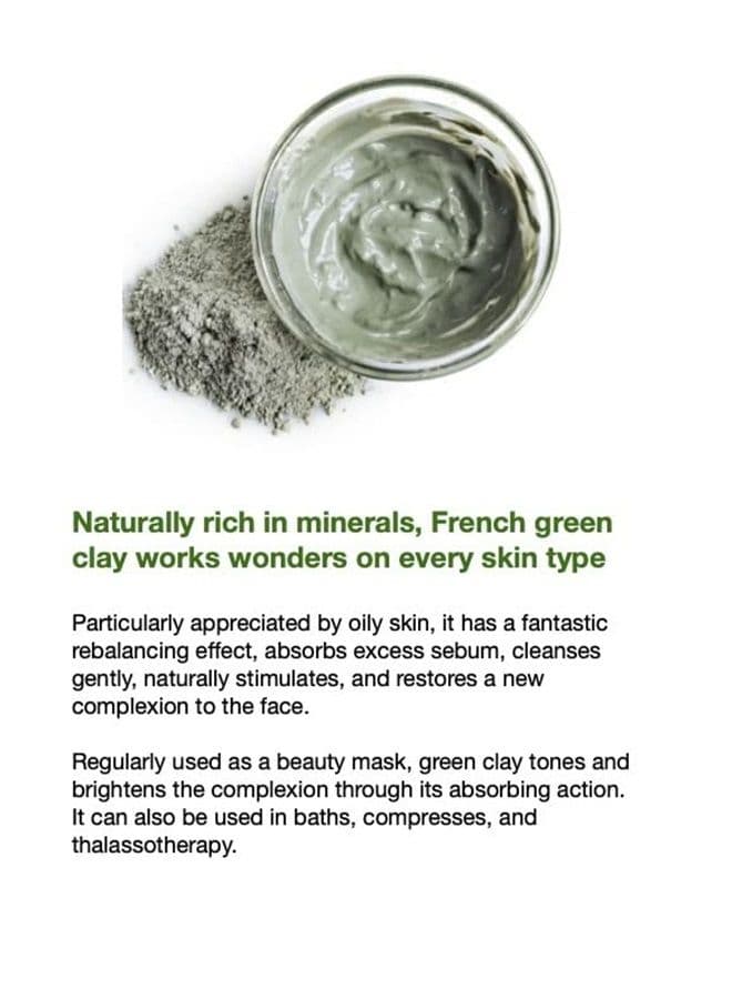 Green Clay Face Mask for oily skin 100g / 3.53 fl.oz. 100% sourced and produced in France. Finest grade of clay.