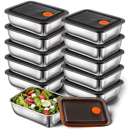 IANFAN 10 Set Stainless Steel Food Containers with Lids, Metal Leak-Proof Food Storage Containers Reusable Stackable Meal Prep Container for Lunch Picnic Travel, Dishwasher & Freezer Safe (16 oz)