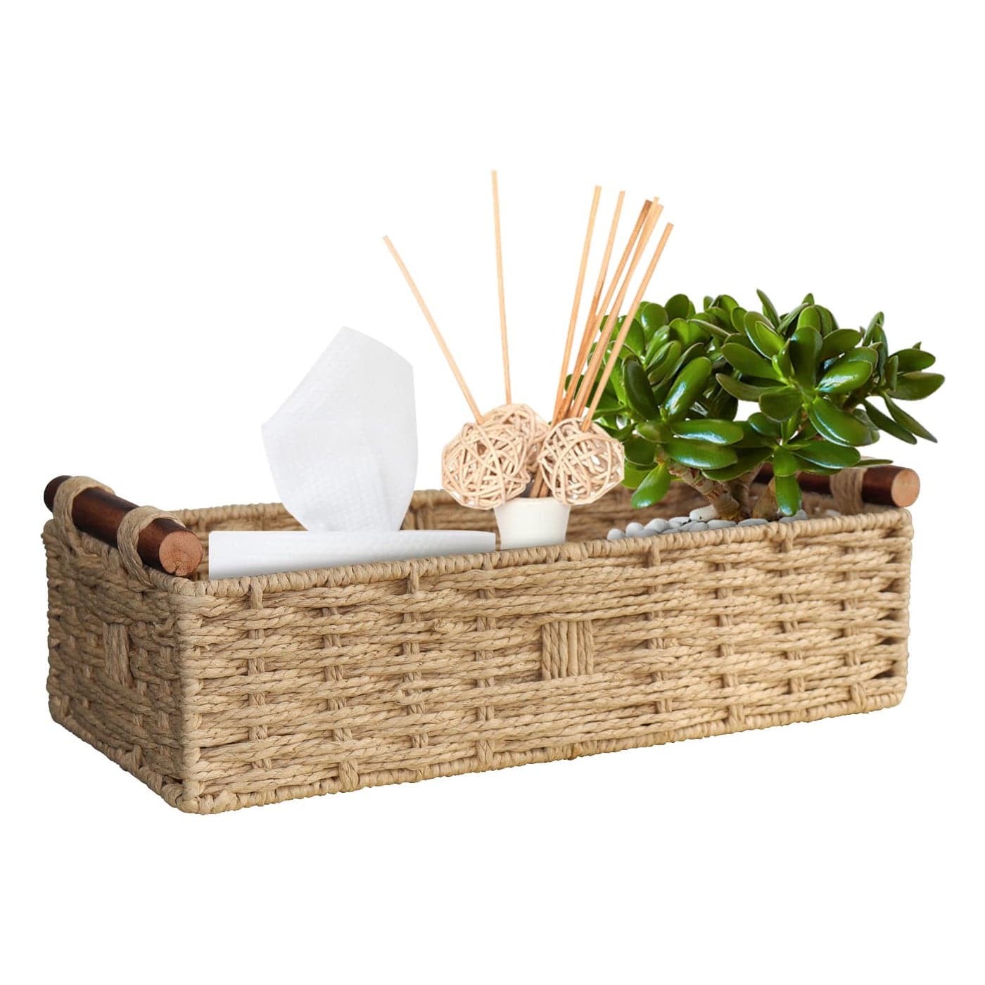 STOBSK Round Paper Rope Storage Basket with Handle Beige 145in x 66in x 374in